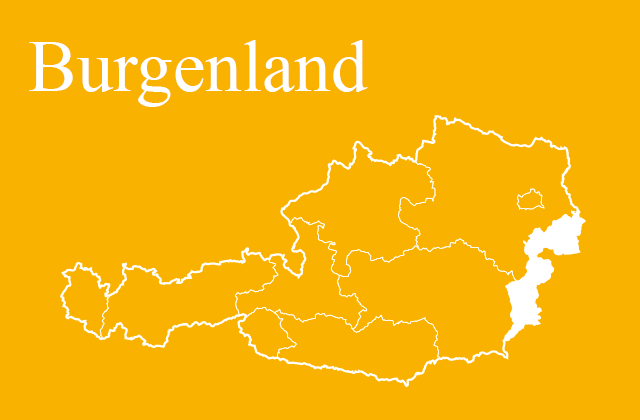 Österreichkarte mit gelb markiertem Bundesland Burgenland