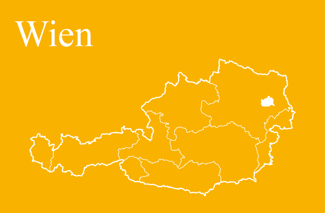 Österreichkarte mit gelb markiertem Bundesland Wien