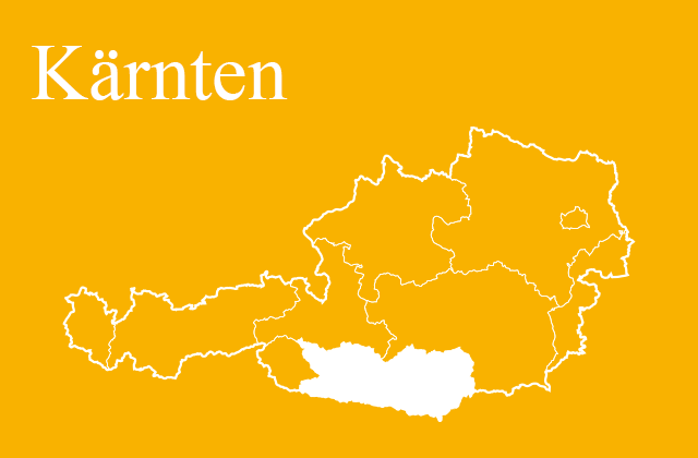 Österreichkarte mit gelb markiertem Bundesland Kärnten