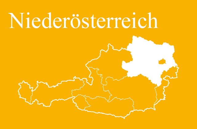 Österreichkarte mit gelb markiertem Bundesland Niederösterreich